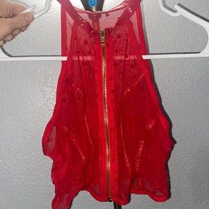 Red Sheer ❤️ “hearts” Zip-Up Top w matching ❤️‍🔥❤️‍🔥❤️‍🔥❤️‍🔥GARTER BELT